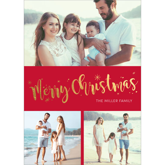 Merry Christmas Starburst Gold Foil Holiday Photo Cards